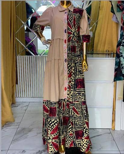 Colour Block Gypsy Gown With Ankara Patches